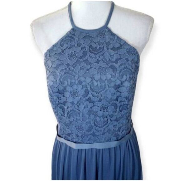 DAVID'S BRIDAL BLUE OPEN-BACK LACE AND MESH BRIDESMAID DRESS SZ.14 EUC - Picture 4 of 7